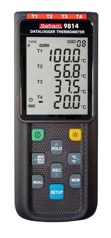 Sefram 9814 Thermometer mit Datenlogger, 4-Kanäle Typ K / J / E / T, USB Anbindung und PC-Software