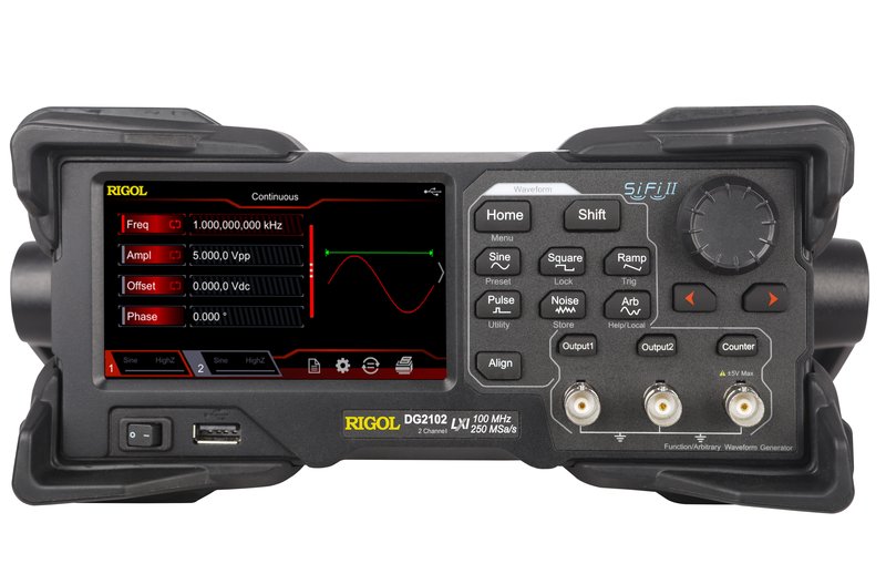 Rigol DG2102 Arbiträr-Funktionsgenerator, Touchscreen, 2 Kanäle, 100 MHz, 250 MSa/s, 16 Mpts