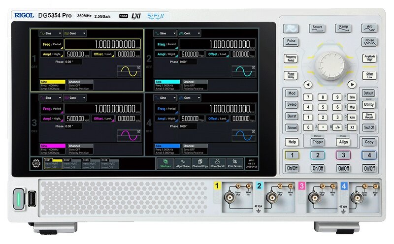 Rigol DG5354 PRO Funktionsgenerator - 4-Kanal Funktionsgenerator, 1 μHz bis 350 MHz Frequenzbereich, 2,5 GSa/s Sample-Rate, 16 Bit Auflösung, 64 Mpts Speicher (128 Mpts optional), Amplitudenbereich 1 mVpp bis 20 Vpp (hochohmig), 25,7 cm (10,1")
