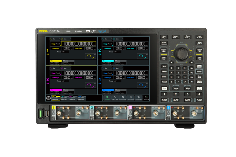 Rigol DG6000-Serie Arbiträr-Funktionsgeneratoren, 10,1" Touchscreen, 4 Differenzkanäle (entspricht 8 Einzelkanälen), DC-1 GHz, 16 Bit, 2,5 GSa/s, 512 Mpts, 350 ps Square Wave Transition Time