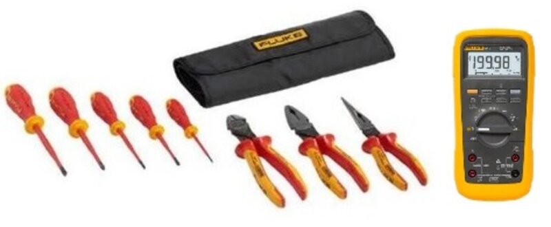 Fluke IB875KEUR Industriemultimeter Fluke 87V + Starter-Kit mit Handwerkzeugen (5 isolierte Schraubendreher und 3 isolierte Zangen und Wickeltasche)
